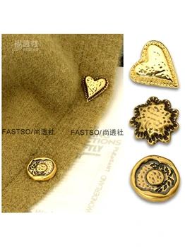 6pcs 18mm Metalo Aukso Širdies Kostiumas Mygtukai Drabužių, Retro Dekoratyvinis už Kelnių, Megztiniai Siuvimo Reikmenys Prabangos Mezgimo - Nuotrauka 1  