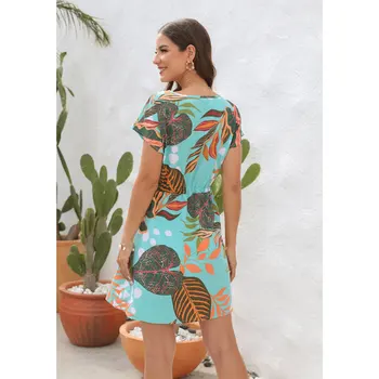 Moterų Paplūdimio Dresss Boho Chic Drabužius Moterims, Moterų V-Kaklo Mini Šifono Suknelė Ponios Atsitiktinis Gėlių Trumpomis Rankovėmis Drabužius 2023 - Nuotrauka 2  
