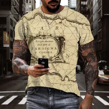 KYKU Prekės Žemėlapis T-shirt Vyrai Retro Marškinėlius Spausdinti Raidė T-shirts 3d Meno Tshirts Atsitiktinis trumpomis Rankovėmis T shirts Naujas Vyras O-Kaklo - Nuotrauka 1  