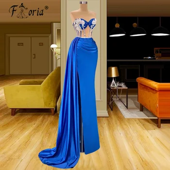 Backless Royal Blue Ilgai Prom Dresses 2022 Brangioji Karoliukai, Skaidrūs Korsetas Vakare Šalies Įžymybė Suknelė Užsakymą Maxi - Nuotrauka 1  
