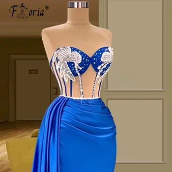 Backless Royal Blue Ilgai Prom Dresses 2022 Brangioji Karoliukai, Skaidrūs Korsetas Vakare Šalies Įžymybė Suknelė Užsakymą Maxi - Nuotrauka 2  