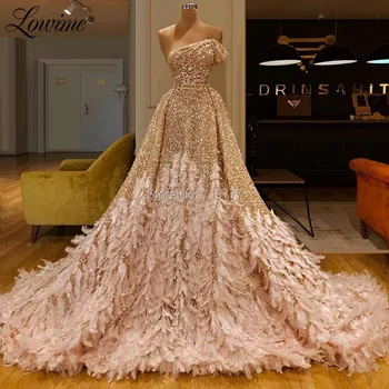 Turtinga Plunksnų Vakarinę Suknelę Saudo Arabų Blizgučiai Šalis Suknelės Vestuvėms 2019 Chalatas De Soiree Dubajaus Moterų Ilgai Prom Dresses - Nuotrauka 1  