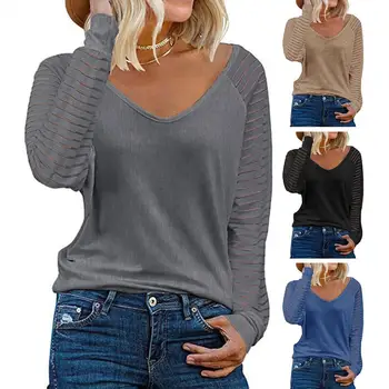 Moterų Laisvi marškinėliai Stilingas Dryžuotas Kratinys Puloveris Moterų Minkštas Kvėpuojantis Long Sleeve T-shirt Pavasarį Rudenį Mados - Nuotrauka 1  