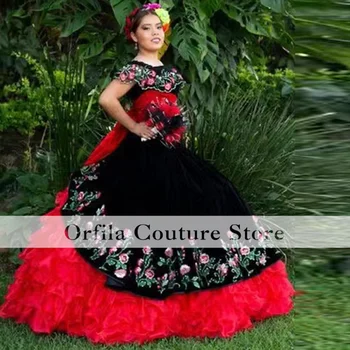 Charro Quinceanera Suknelės Siuvinėjimo Charro vestidos de 15 años Saldus 16 Birthday Užsakymą XV Prom Chalatai - Nuotrauka 1  