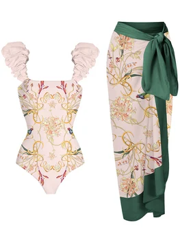 2023 Bikini Moterims Mados Gėlių Colorblock Spausdinti Vientisas Maudymosi Kostiumėlis Nustatyti Vasaros Slim Fit Prabangos Paplūdimio Suknelė Elegancija - Nuotrauka 1  