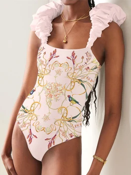 2023 Bikini Moterims Mados Gėlių Colorblock Spausdinti Vientisas Maudymosi Kostiumėlis Nustatyti Vasaros Slim Fit Prabangos Paplūdimio Suknelė Elegancija - Nuotrauka 2  