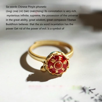 Budizmas Lotoso Gėlių Emalio Sukasi Kokteilis Žiedas Tibeto Budistų Malda Varantys Žiedas Mantra OM Piršto Žiedą Sėkmės - Nuotrauka 1  