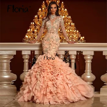 Dubajus Šampano Raukiniai Prom Chalatai Dubajus Ilgomis Rankovėmis Vestuves Suknelė Arabų Undinė Duobute Oficialią Suknelės Pagal Užsakymą - Nuotrauka 1  