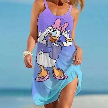 Šalis Suknelės Animacinių Filmų Boho Paplūdimio Suknelė Ančiukas Donaldas Diržas Seksualus, Elegantiškas Suknelės Moterims 2022 Šalies Disney Berankovis Viršų Spausdinti - Nuotrauka 1  