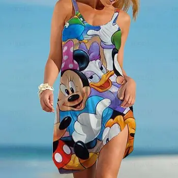 Šalis Suknelės Animacinių Filmų Boho Paplūdimio Suknelė Ančiukas Donaldas Diržas Seksualus, Elegantiškas Suknelės Moterims 2022 Šalies Disney Berankovis Viršų Spausdinti - Nuotrauka 2  