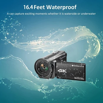 4K Ultra HD 56MP 30 FPS Vlogging Fotoaparatas Juodas Plastikinis 18 X Skaitmeninis Priartinimas Vandeniui Vaizdo Kamera, Skirta 