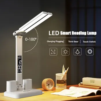 LED Laikrodis Stalo Lempa USB Mokamas Pritemdomi Staliniai Šviestuvai 2 Galvas Pasukti 180 Sulankstomas Akių Apsauga Darbalaukio Skaityti Naktį Žibintai - Nuotrauka 1  