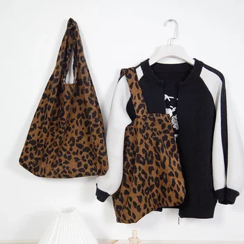 Korėjos Stiliaus Leopard Retro Rankinės Maišelį Velvetas Tote Bag - Nuotrauka 2  